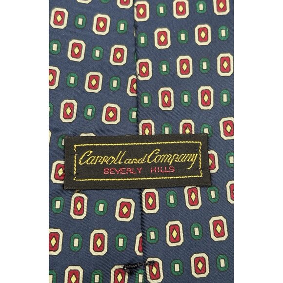 Carroll & Co Men's Tie Beverly Hills Navy Blue Red Green Medallion Geometric - Picture 4 of 6
